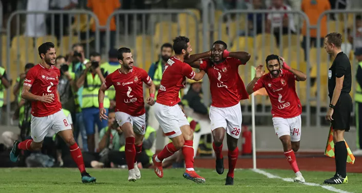 لاعبو الأهلي يحتفلون بهدفهم في الزمالك، مباراة كأس السوبر المصري، 20 سبتمبر/أيلول 2019