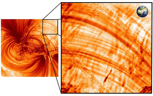 Each single strand of hot plasma is about 311 miles wide - roughly the distance from London to Belfast with just a small area of strands matching the total size of the Earth