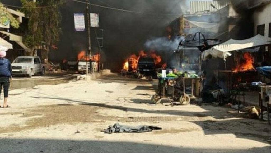 شمال سوريا.. عشرات الضحايا بانفجار دامٍ بمدينة عفرين والجيش التركي يقتل مسلحين أكرادا الصهريج انفجر في سوق شعبي وسط عفرين (الأناضول)