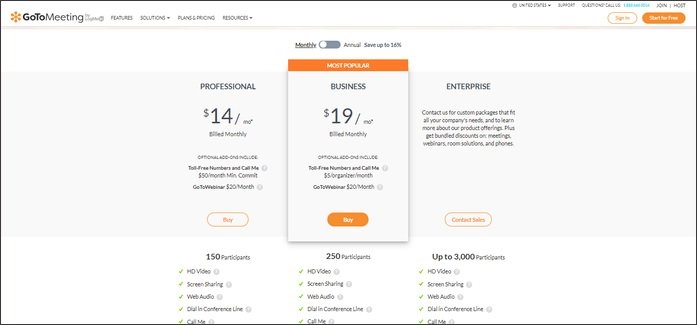 خطة تسعير GoToMeeting