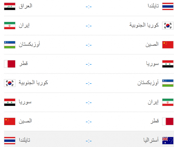 جدول مباريات تصفيات كاس العالم 2018 اسيا تصفيات اسيا
