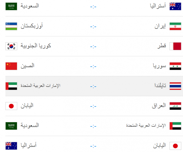 جدول مباريات تصفيات كاس العالم 2018 اسيا تصفيات اسيا