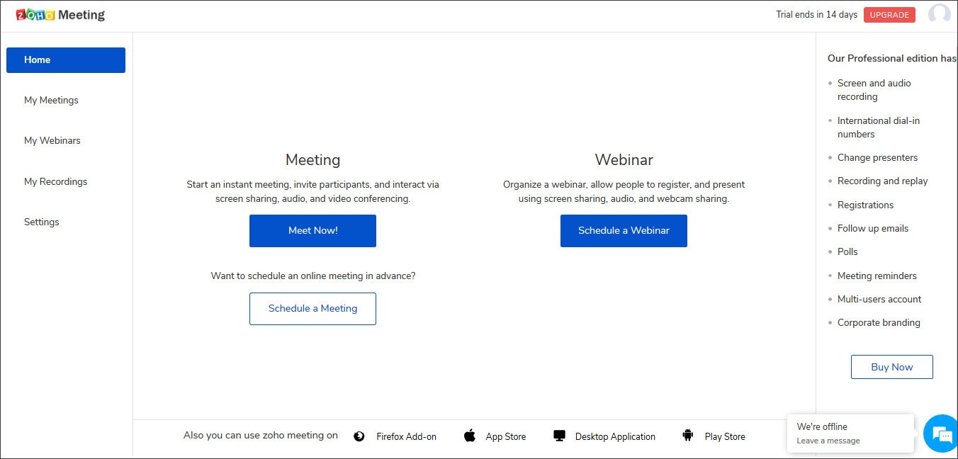 واجهة اجتماعات زوهو Zoho Meeting