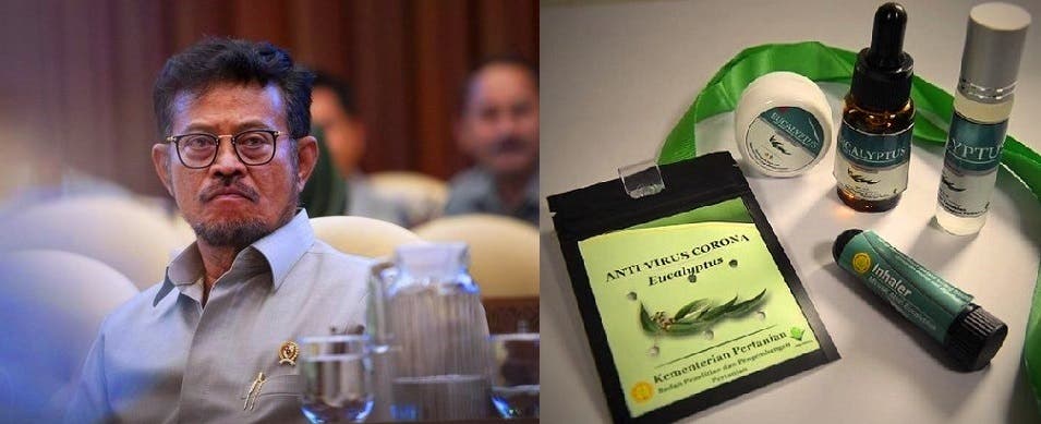 وزير الزراعة شهرول ياسين ليمبو، صاحب فكرة مكافحة المستجد الكوروني، بلف الأوراق حول الأعناق