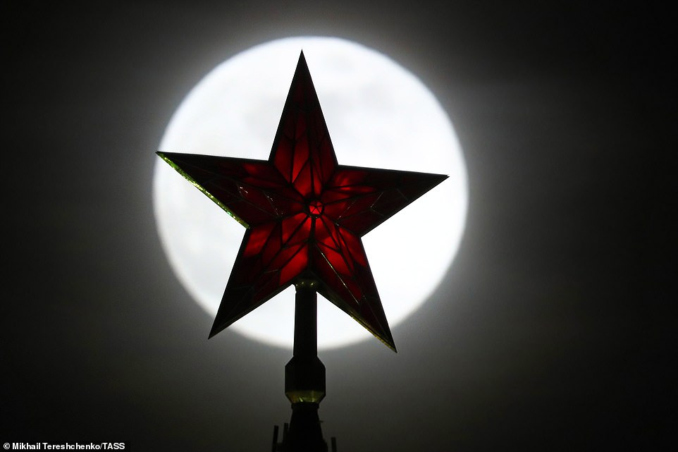 10011340-6721945-image-a-53_1550600593708 The full Moon shining over Moscow's Kremlin. It's the second of three supermoons to light up the skies this year, following the Super Blood Wolf Moon that took place on January 21 and preceding yet another on March 21