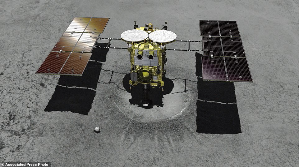 10084096-6728193-this_computer_graphic_image_provided_by_the_japan_aerospace_expl-a-8_1550824979593 This computer graphic image provided by the Japan Aerospace Exploration Agency shows the Japanese unmanned spacecraft Hayabusa2 approaching on the Ryugu