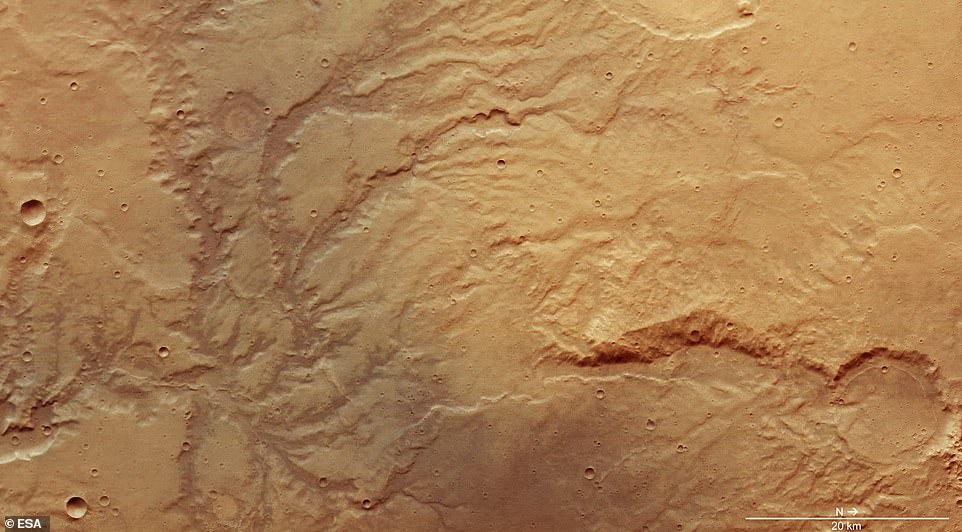 10272492-6743937-image-m-12_1551121972362 ‘We see Mars as a cold, dry world, but plenty of evidence suggests that this was not always the case,’ ESA explains. River systems that have since long dried up, such as that shown above (center) are signs of flowing water that once existed on the surface