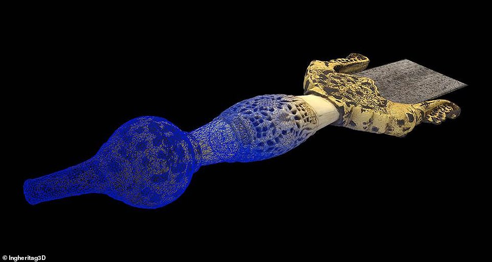 11564986-6859939-image-a-10_1553773426035 The King was captured and the elderly warlord died in battle, with the victors prying his magnificent sword from his loosening grasp. The spectacular sword has now been brought to life in a stunning 3D digitisation (pictured) and resides in the Toledo Army Museum