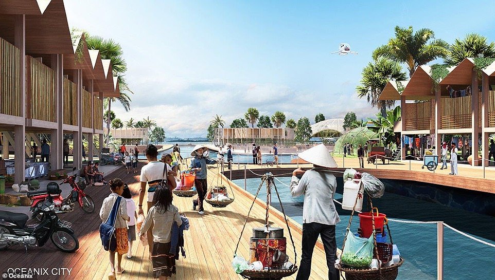 11910730-6886741-image-a-61_1554478955910 Some experts have warned the cities may end up being only for the ultra-rich - such as floating villas currently being sold off the coast of Dubai - a risk the new project aims to address by exploring sea-borne homes for the neediest too