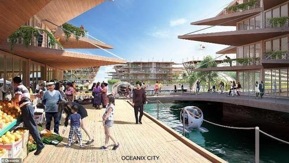 11910744-6886741-image-a-58_1554478945749 The concept has prompted cutting-edge research in water management, ocean engineering and farming that could produce floating cities which are self-sufficient and safe from extreme weather like storms, a discussion at the United Nations heard
