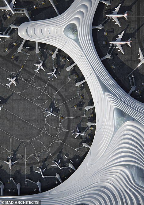 13910438-7067055-image-a-21_1558710867328 The five-winged terminal, designed by Mad Architects, is scheduled to complete in 2030 and expected to handle 43 million passengers a year