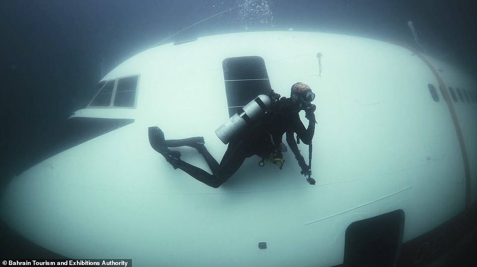 14981170-7157839-captivating_footage_has_surfaced_showing_an_intrepid_diver_explo-a-11_1560945625447 Captivating footage has surfaced showing an intrepid diver exploring the Boeing 747 that was recently submerged to a depth of 20 metres (65.6 feet) to form part of the world's biggest underwater theme park
