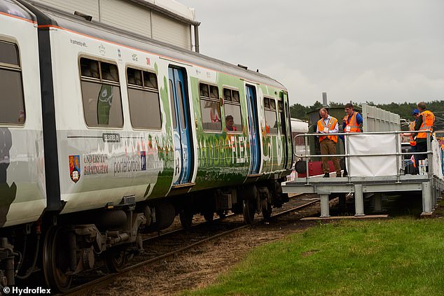 15021426-7161839-image-a-27_1561017231040 Trains fuelled by hydrogen (pictured) that emit no greenhouse gases and produce steam as their only exhaust emission could soon hit tracks across Britain in a further bid to clean up the locomotive industry