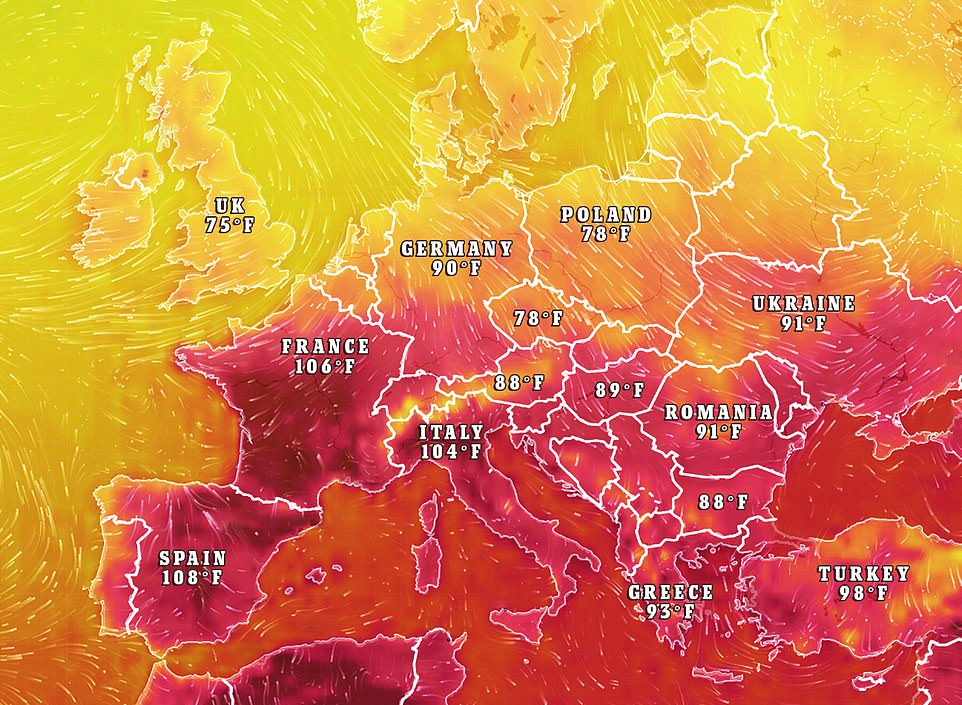 15247222-7178557-image-a-194_1561492715803 A Europe-wide heatwave established itself Tuesday and looks set to climb as forecasters issue heat warnings across most of the continent for the next week - as fears rise over comparisons to the 2003 heatwave that killed 35,000 people in Europe