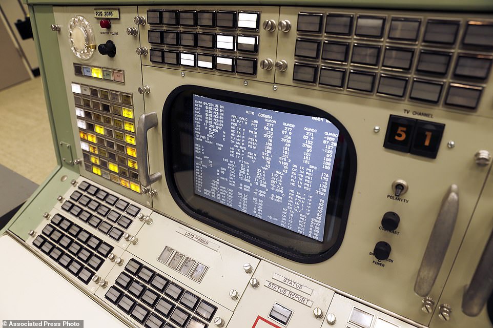 15364114-7191309-a_screen_displays_simulated_telemetry_data_on_the_the_console_fo-a-7_1561736884456 A screen displays simulated telemetry data on the the console for the Booster Systems Engineer, the first position on the first row known as 'The Trench'