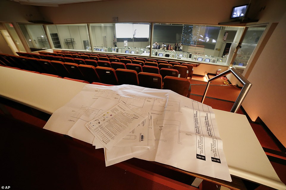 15399212-7191309-image-a-95_1561767825406 Blue prints and design detail drawings on a table in the Vistors Viewing Room behind the mission control room that is being restored to replicate the Apollo mission era to commemorate the 50th anniversary of the Apollo moon landing at the NASA Johnson Space Center