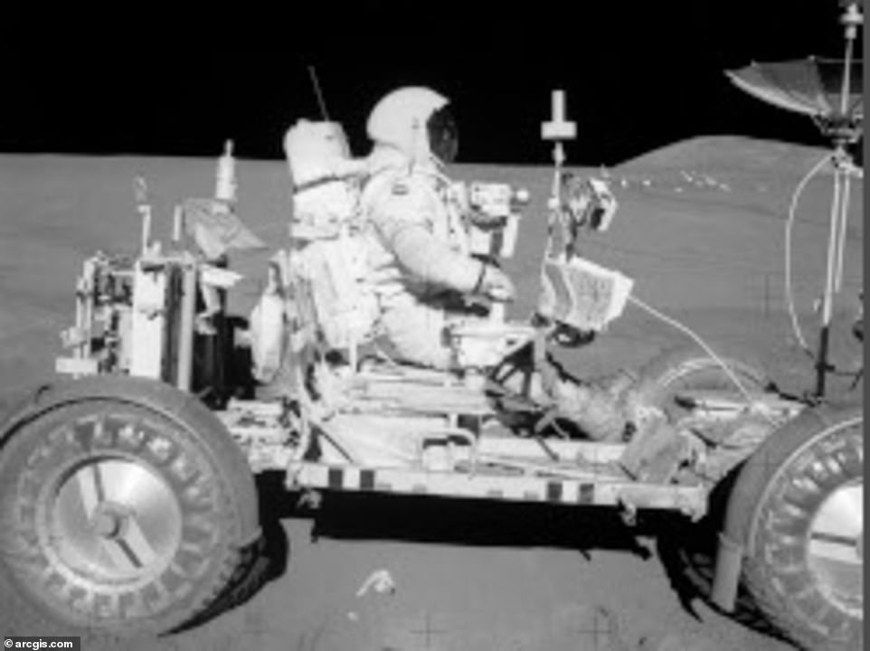 16118586-7252901-image-m-62_1563288387460 Screen grabs from the interactive map show astronauts using space buggies to get around the moon during their missions