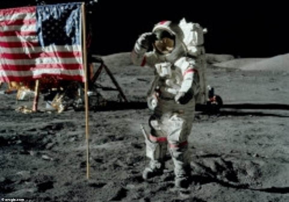 16118590-7252901-image-m-74_1563288888084 You can also see classic images on the interactive map which include the moment the U.S flag is put on the moon for the first time