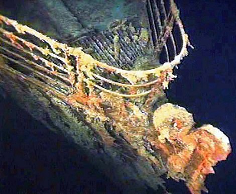 17541744-7379953-image-m-41_1566422204007 The port bow railing of the Titanic lies in 12,600 feet of water about 400 miles east of Nova Scotia as photographed over 20 years ago