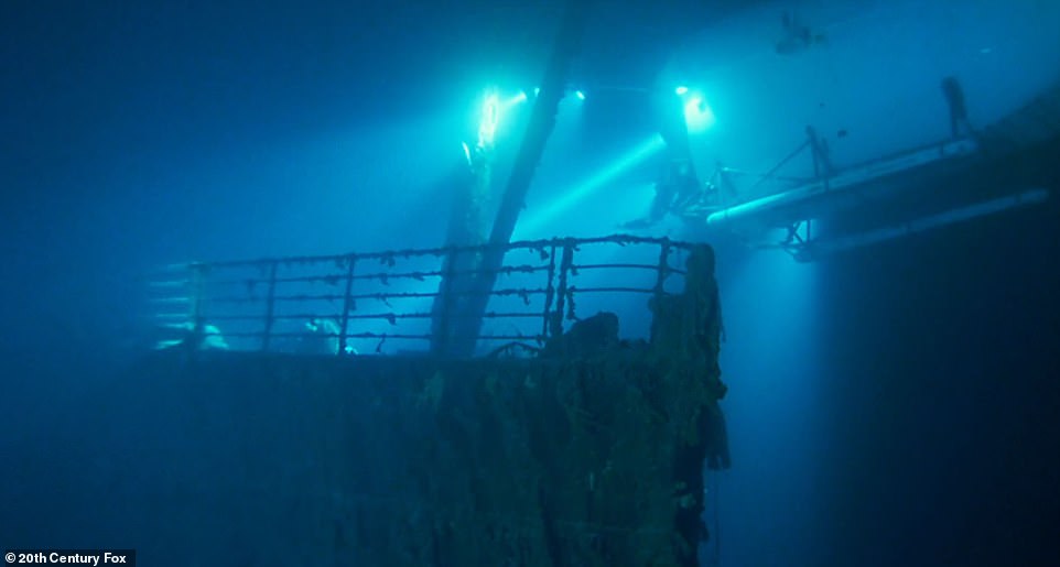 17546016-7379953-image-m-47_1566426093510 1997: Underwater footage that was used in the start of the James Cameron film (pictured) showed a glimpse at some of the deterioration that was already well underway in the late 1990s