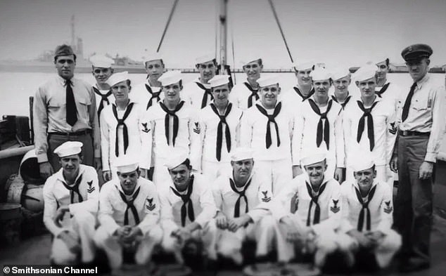 18726904-7486747-image-a-8_1568994330675 Most of the crew of the Eagle (pictured, some of the men on-board) died when it was shot down. In retaliation, the Navy sunk the U-boat which had destroyed the Eagle, killing all the Nazi soldiers on board