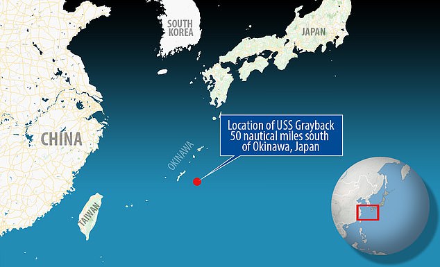20868082-7673005-image-a-22_1573486795931 This map shows where the U.S.S. Grayback was found 1,427 feet deep and 50 nautical miles south of Okinawa, Japan