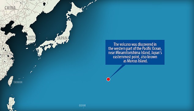 21885668-7761821-image-a-50_1575587901122 This underwater mountain sits in the western part of the Pacific Ocean near Minamitorishima Island – an area researchers previously believed only consisted of islands and seamounts that formed at least 70 million years ago