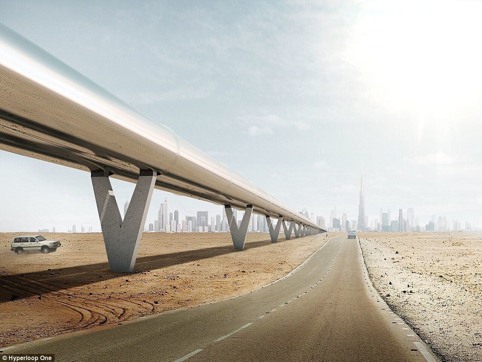 The futuristic city-state of Dubai announced a deal with Los Angeles-based Hyperloop One in November 2016, to study the potential for building a line linking it to the Emirati capital of Abu Dhabi. Artist's impression of the Hyperloop with Dubai in the background, pictured