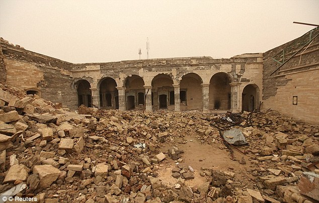 A set of 2,700-year-old inscriptions have been found in an ancient palace buried under the ruins of a shrine in Iraq. The Nebi Yunus shrine - containing what Tomb of Jonah or 'Yunnus' as he is known in the Koran - was destroyed by ISIS militants in July 2014 (pictured)