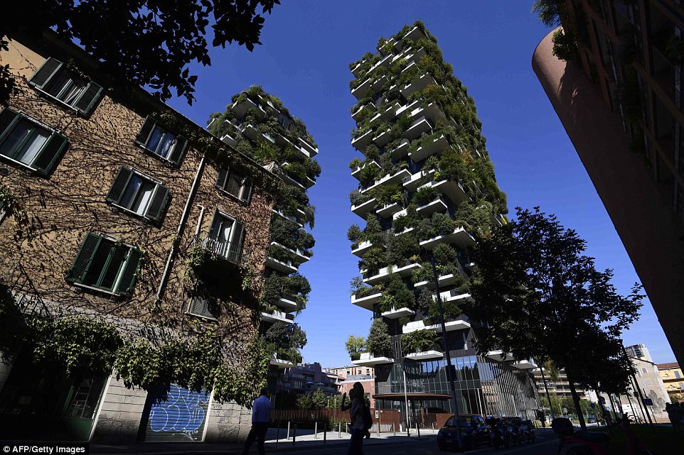 The residential towers host, 4,500 shrubs and 15,000 plants which are distributed evenly around the building