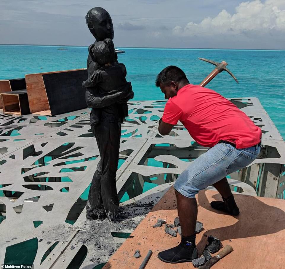 4531384-6205159-image-m-7_1537870184419 Last Friday, police were ordered to destroy the sculpture after outgoing Maldives president Abdulla Yameen ruled it was offensive to Islam