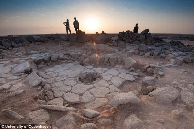 Researchers gathered 24 charred food remains from fire pits found at the location. One of the fireplaces (circular hole, centre of the image) where the bread-like products were discovered at Shubayqa 1 is pictured