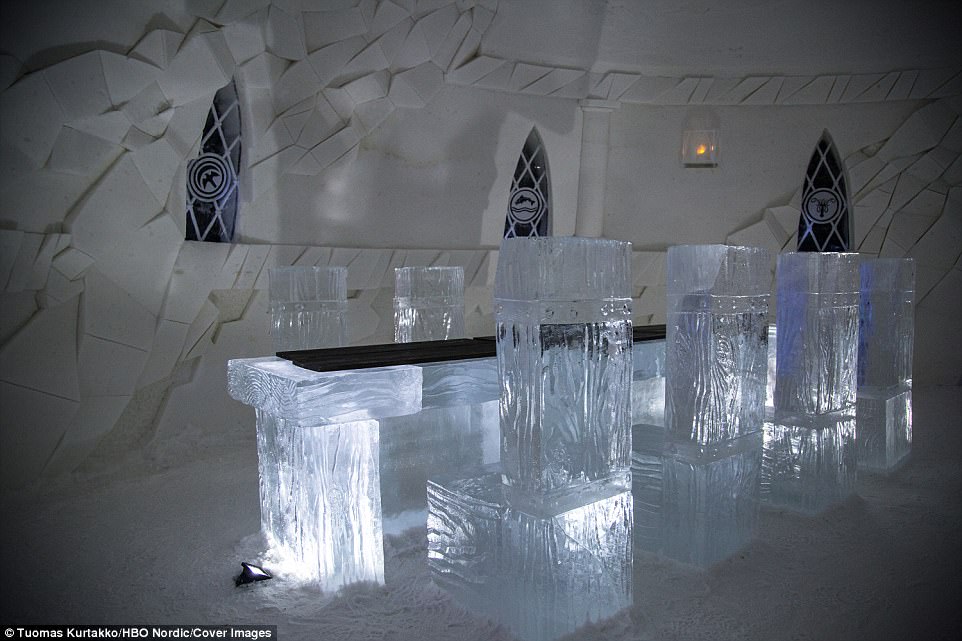 The ice hotel also has a restaurant, where diners can enjoy dishes such as traditional reindeer steak or Arctic char fish