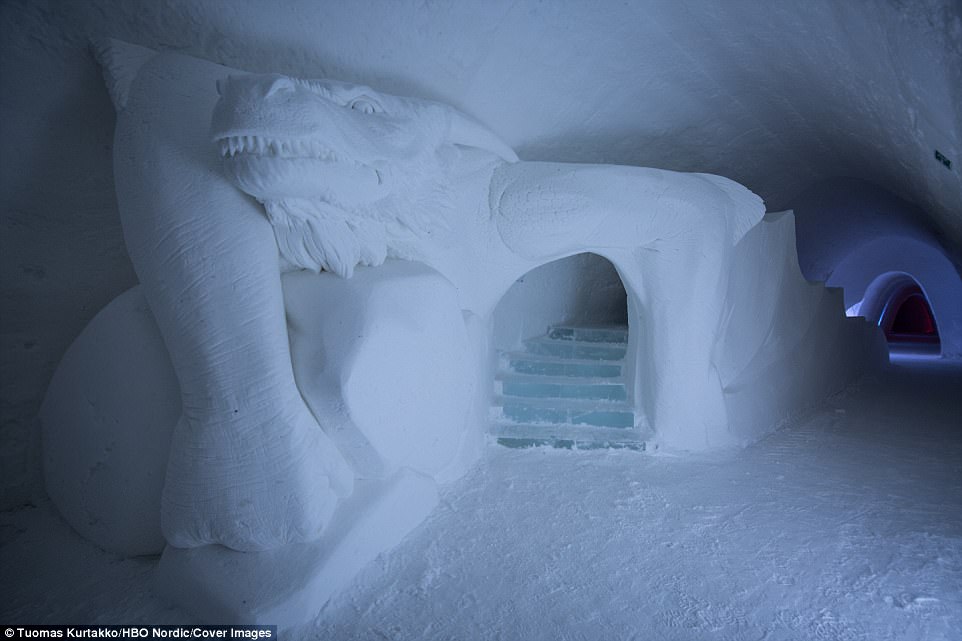 The dragon-shaped ice slide inside the hotel, which is constantly kept at the chilly temperature of minus 5 degrees Celsius 