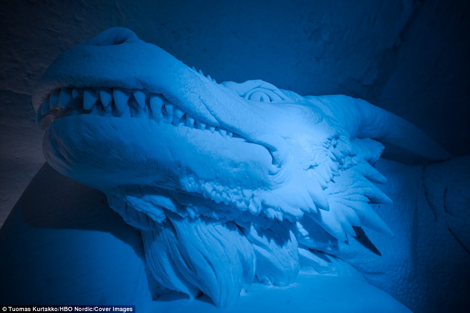 There be dragon: One of the ice-sculptures inside the hotel, which also lays on activities such as husky and reindeer-sledding and snowmobiling