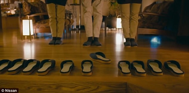 Slippers that move onto your feet using Nissan's ProPilot Park technology, pictured, will be available at a Japanese hotel this March