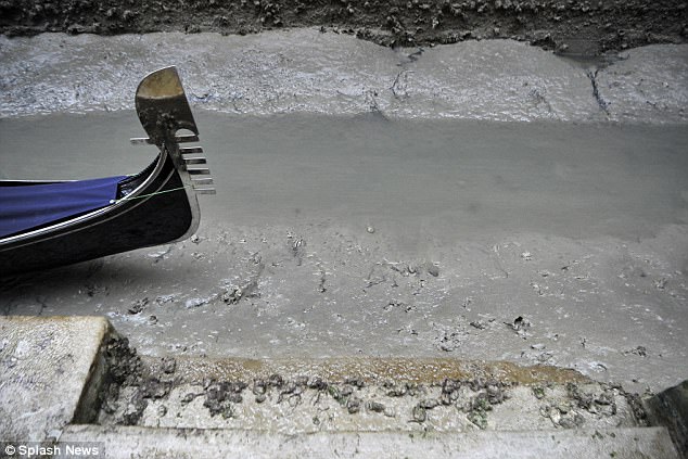 Since 1951, Venice's population has steadily shrunk from 175,000 to some 55,000. Pictured: The muddy bottom of a dried-out canal