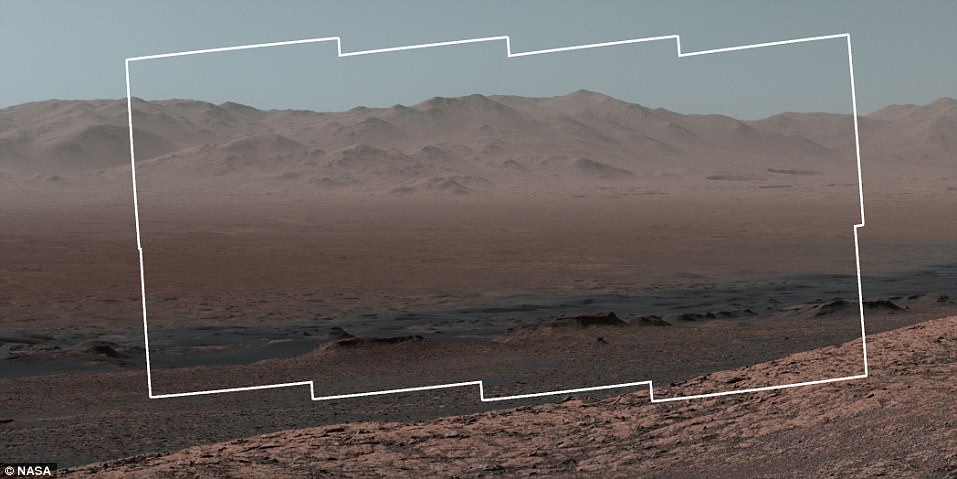 As well as the lanscape photo which was stitched together by 16 images from the wide-angle lens of the left camera on the rover, the car-sized robot also took closer images of a specific spot for more detail (pictured)