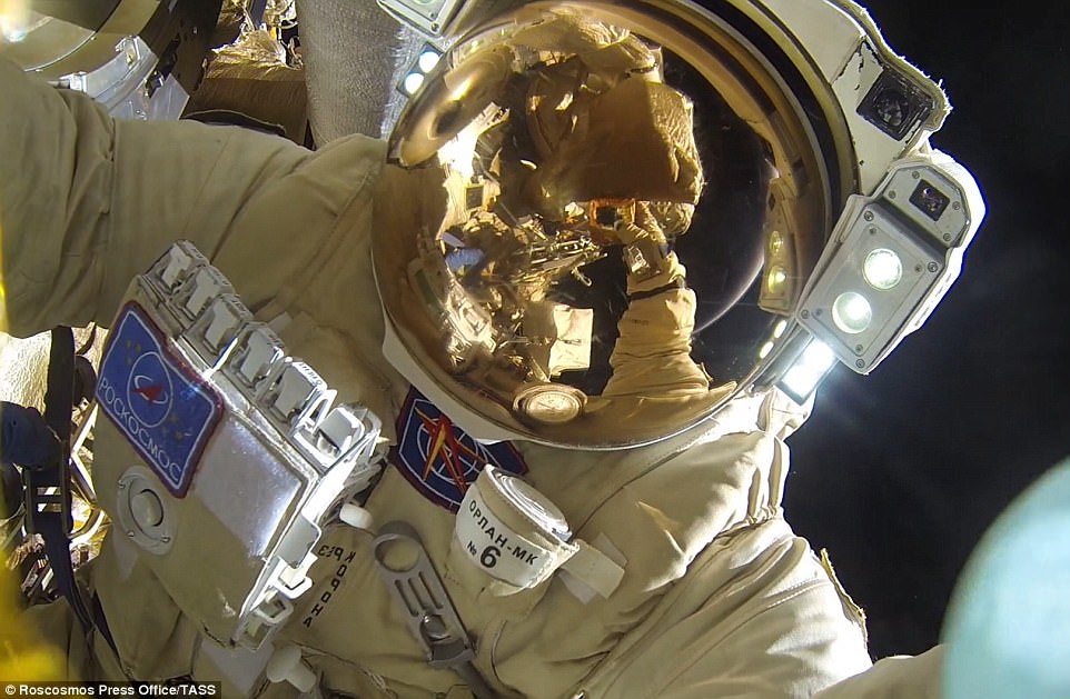 Space selfie: During the record-breaking spacewalk, the pair installed a new electronics and telemetry box to enhance communications between Russian flight controllers and the Russian modules. The antenna system appears to be working normally and the task was a routine upgrade that had been planned ahead of time