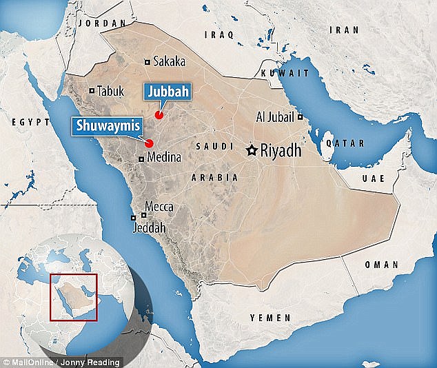 Shuwaymis is a hilly region of northwestern Saudi Arabia, where in the past seasonal rains would have formed rivers that supported the growth of vegetation. Jubbah is an a more open area about 125 miles (200 km) north, which would have once featured numerous lakes