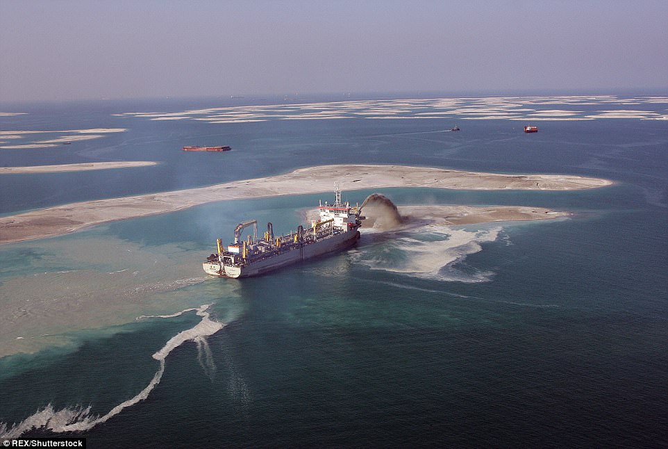 Built using 320 million cubic metres of sand dredged from Dubai's shallow coastal waters as well as 25 million tonnes of rock, the islands lie 4km off the shore of Jumeirah