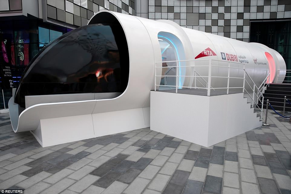 Virgin has unveiled a stunning prototype of the pods that will carry passengers at speeds of up to 760mph (1,200 kmh) when it launches its Hyperloop service in Dubai. Hyperloop's low friction design means that passengers will be able to travel the 87 miles (140 km) between the city and neighbouring Abu Dhabi in 12 minutes, a journey that takes around 90 minutes by car