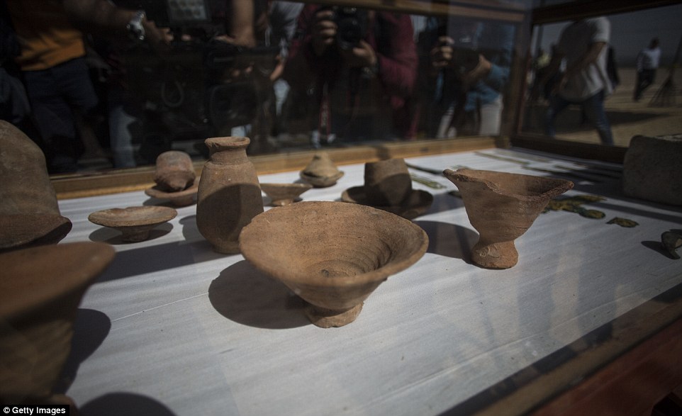 Some of the ancient artefacts discovered at the Egyptian cemetery, where excavation work started in late 2017