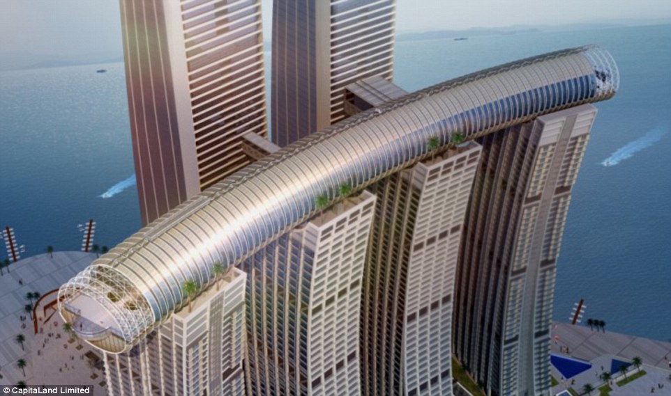 Futuristic: Like a scene from a sci-fi film, the 984-foot-long glass structure will let visitors take a stroll 820ft above the ground