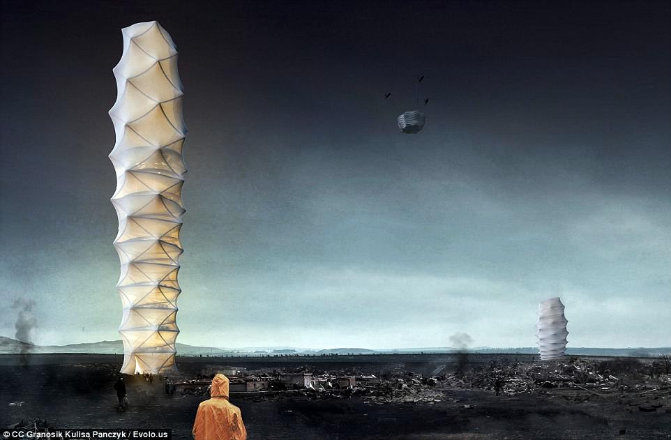 An origami inspired skyscraper that folds up like an accordion to be transported to disaster zones across the globe has picked up first prize in a prestigious design competition