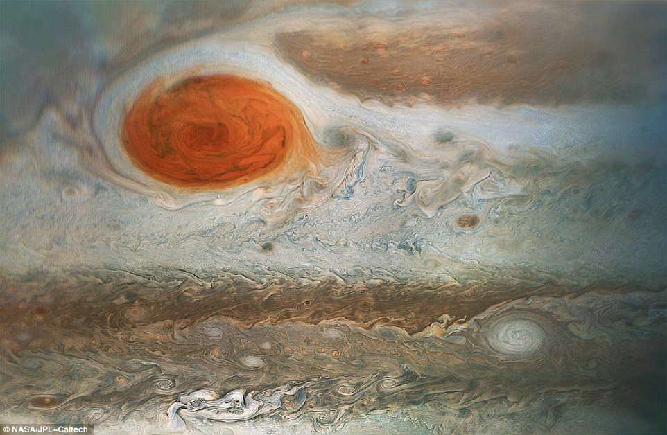 4b76ff7600000578-0-image-a-2_1524499691230 The NASA discovery inside the centuries-old storm, larger than planet Earth, sheds new light on how Jupiter developed - and if life could, or has ever, existed on it. Pictured, the Great Red spot.