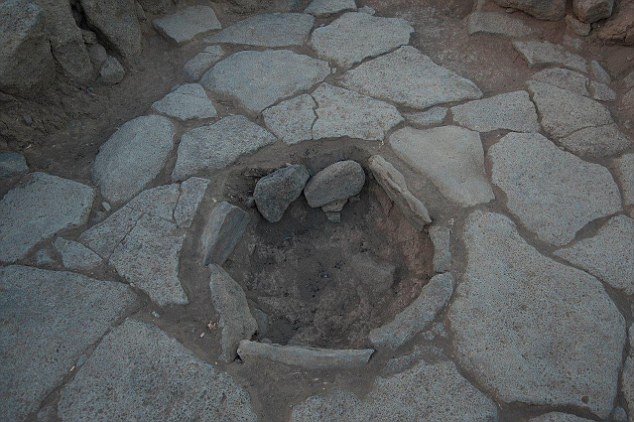 They say the early and extremely time-consuming production of bread may have been one of the key driving forces behind the later agricultural revolution. A closeup of one of the fireplaces where the bread-like products were discovered at Shubayqa 1