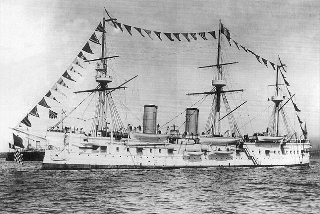 The ship was escorting transport vessels at the rear of the Second Pacific Squadron when the flotilla was attacked by a much larger Japanese force at the Battle of Tsushima (pictured after being refitted)