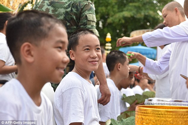 The boys who were saved from the cave last week are undergoing a nine-day stay in a Buddhist monastery to pray for the diver who died trying to save them