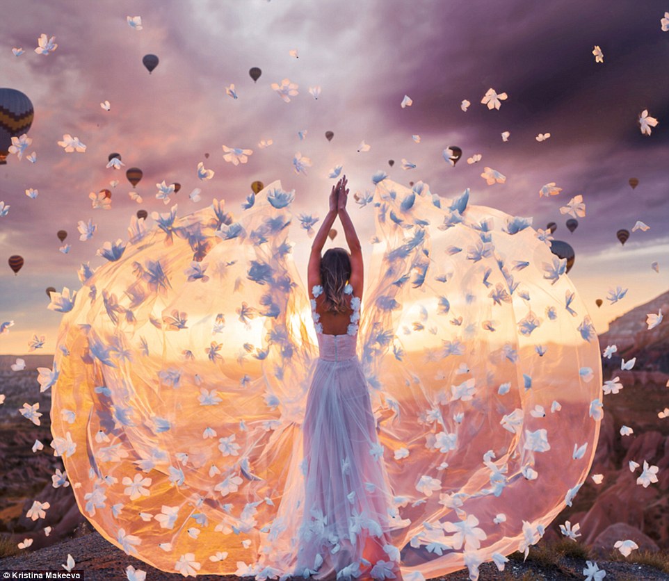 4eb0cb5800000578-0-image-m-43_1532959877036 A dress is whipped up while flowers fall down in Cappadocia, Turkey. It garnered almost 43,000 likes on Instagram